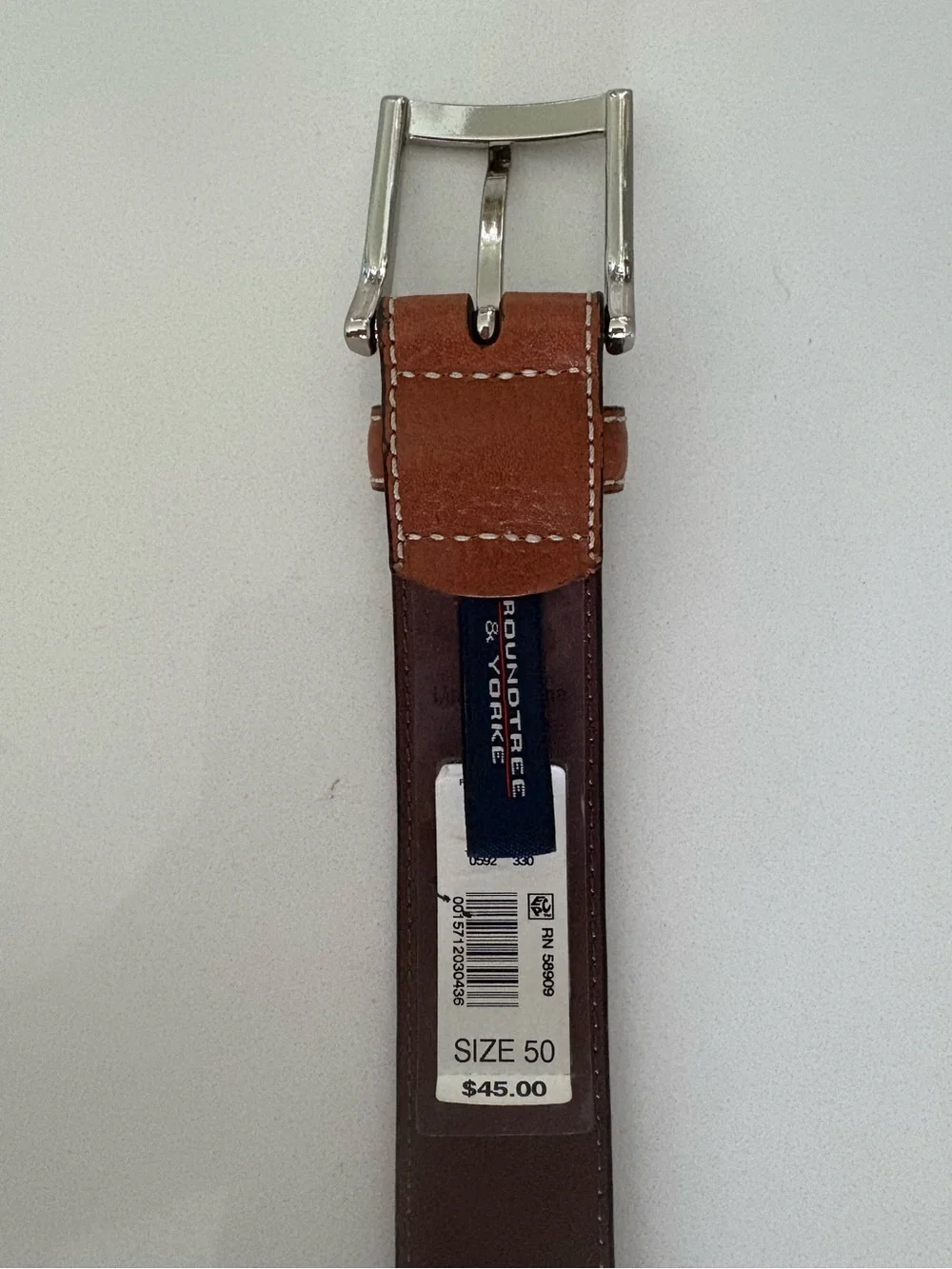 NWT Roundtree & Yorke Men’s Leather Dress Belt Cognac Brown Size 50 Big & Tall